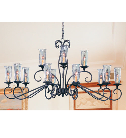 Meyda Lighting Wallis 60" 14-Light Gilded Tobacco Chandelier With Clear Hurricane Shade Glass