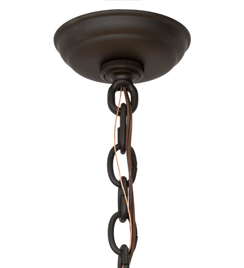 Meyda Lighting Wandering Moose 24" 3-Light Oil Rubbed Bronze & Green Trees Inverted Pendant Light With Silver Mica Shade Glass
