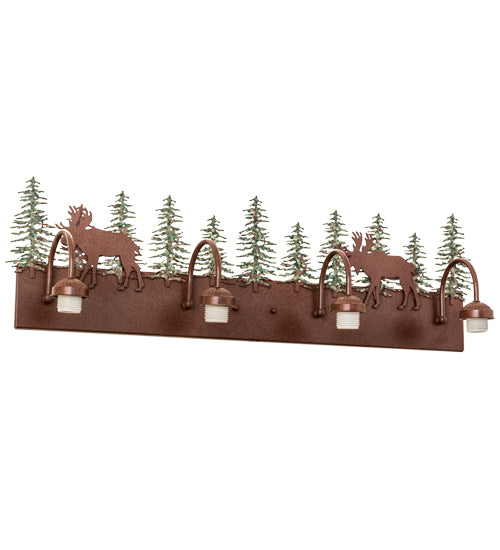Meyda Lighting Wandering Moose 35" 4-Light Rust & Green Trees Vanity Light Hardware
