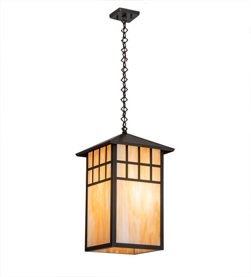 Meyda Lighting Watchtower 19" Craftsman Brown Pendant Light With Beige Iridescent Shade Glass