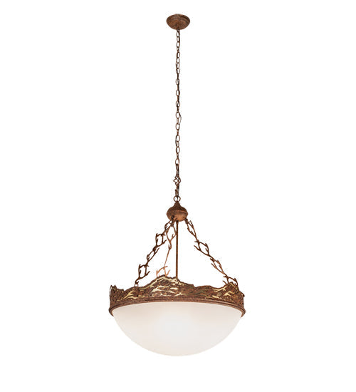 Meyda Lighting Waves 25" 4-Light Hand Painted Rust Inverted Pendant Light With White Statuario Idalight Shade
