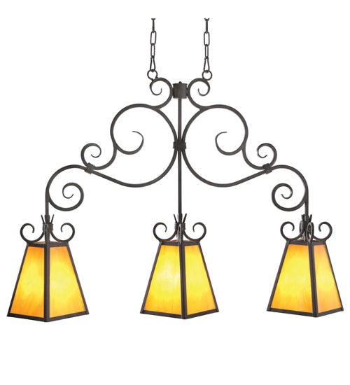 Meyda Lighting Wellington 48" 3-Light Gilded Tobacco Island Pendant Light With Beige Shade Glass