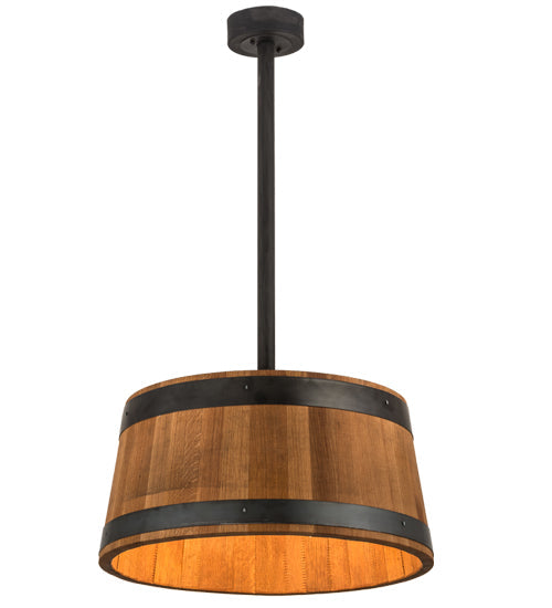 Meyda Lighting Whiskey Barrel 25" 3-Light Costello Black Pendant Light With Wood Shade