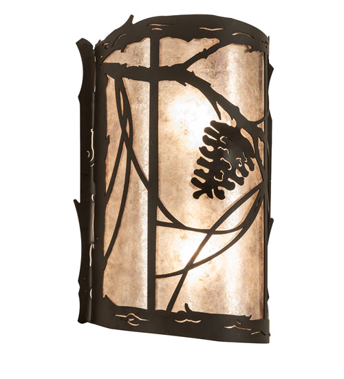 Meyda Lighting Whispering Pines 10" 2-Light Oil Rubbed Bronze Right Wall Sconce With Silver Mica Shade Glass