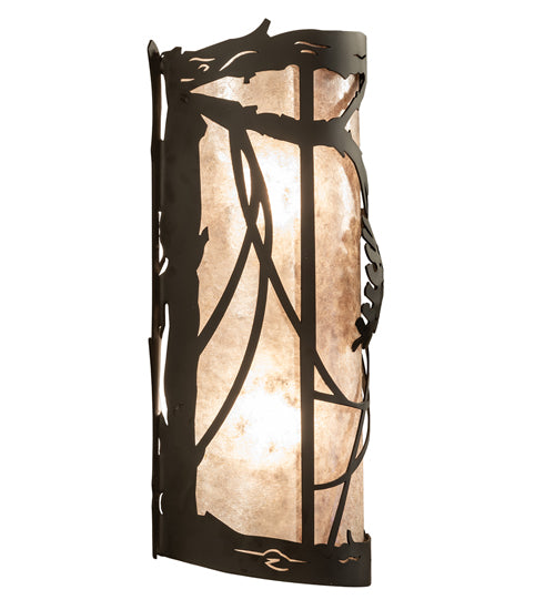 Meyda Lighting Whispering Pines 10" 2-Light Oil Rubbed Bronze Right Wall Sconce With Silver Mica Shade Glass