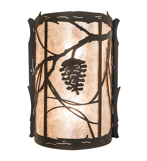 Meyda Lighting Whispering Pines 10" 2-Light Oil Rubbed Bronze Wall Sconce With Silver Mica Shade Glass