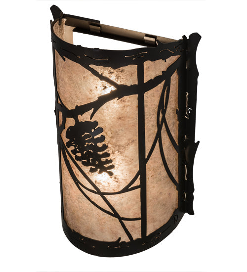 Meyda Lighting Whispering Pines 10" 2-Light Timeless Bronze Wall Sconce With Silver Mica Shade Glass