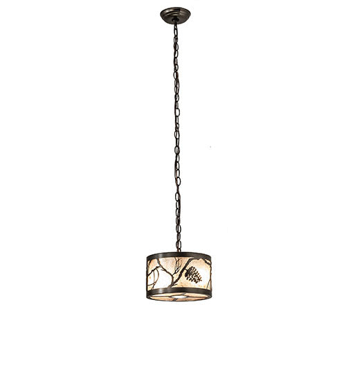 Meyda Lighting Whispering Pines 10" 3-Light Oil Rubbed Bronze Inverted Pendant Light With Silver Mica Shade Glass