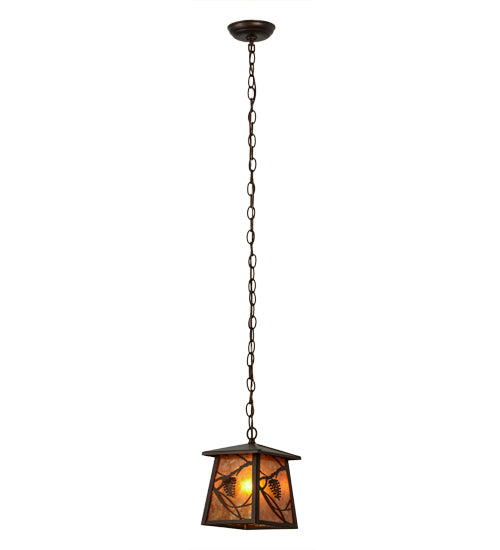 Meyda Lighting Whispering Pines 10" Mahogany Bronze Pendant Light With Amber Mica Shade Glass