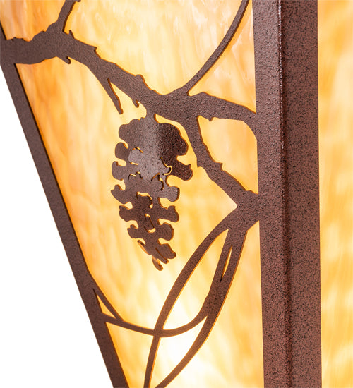 Meyda Lighting Whispering Pines 13" 2-Light Rust Wall Sconce With Beige Art Shade Glass