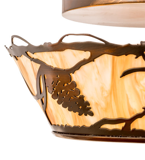 Meyda Lighting Whispering Pines 16" 4-Light Old Copper Pot Flush Mount Light With Travertine Idalight Shade