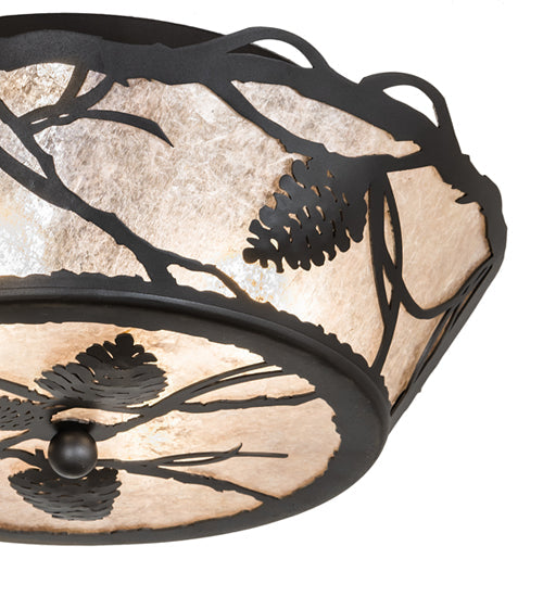 Meyda Lighting Whispering Pines 17" 4-Light Wrought Iron Flush Mount Light With Silver Mica Shade Glass