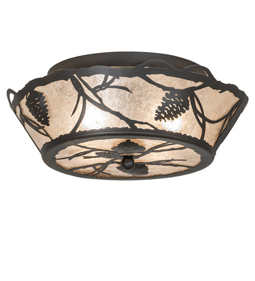 Meyda Lighting Whispering Pines 17" 4-Light Wrought Iron Flush Mount Light With Silver Mica Shade Glass