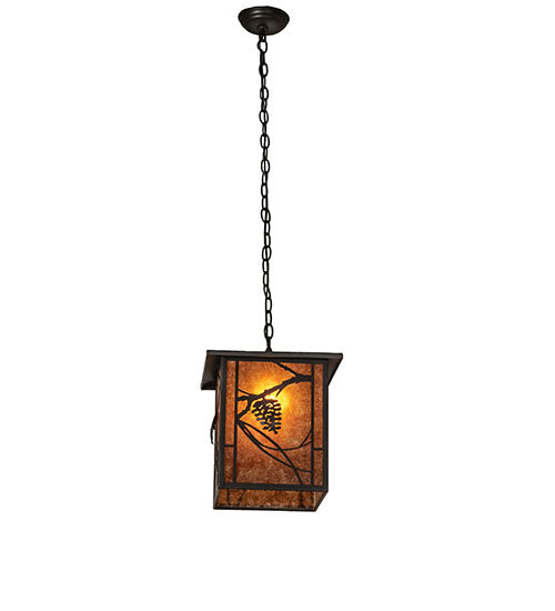 Meyda Lighting Whispering Pines 17" Wrought Iron Pendant Light With Amber Mica Shade Glass