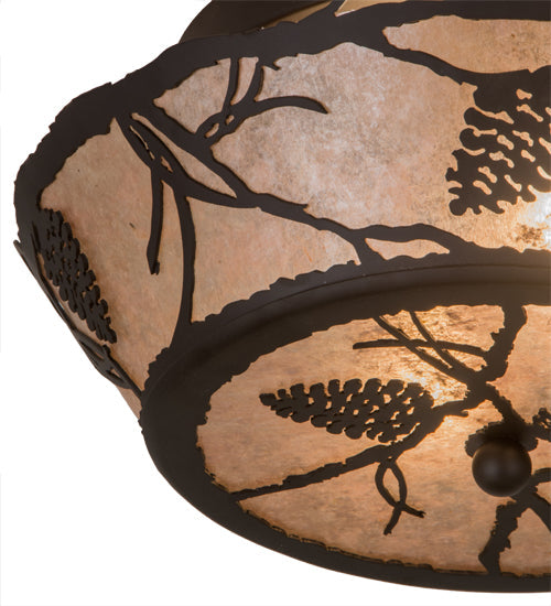 Meyda Lighting Whispering Pines 186439 17" 2-Light Oil Rubbed Bronze Flush Mount Light With Silver Mica Shade Glass