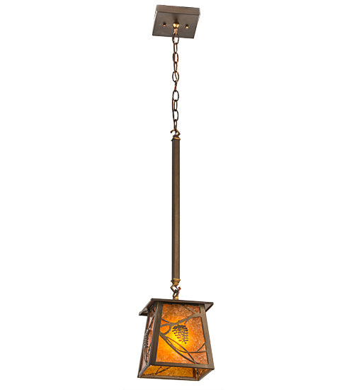 Meyda Lighting Whispering Pines 187586 10" Antique Copper Mini Pendant Light With Amber Mica Shade Glass
