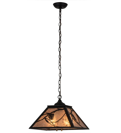 Meyda Lighting Whispering Pines 22" 2-Light Textured Black Pendant Light With Silver Mica Shade Glass