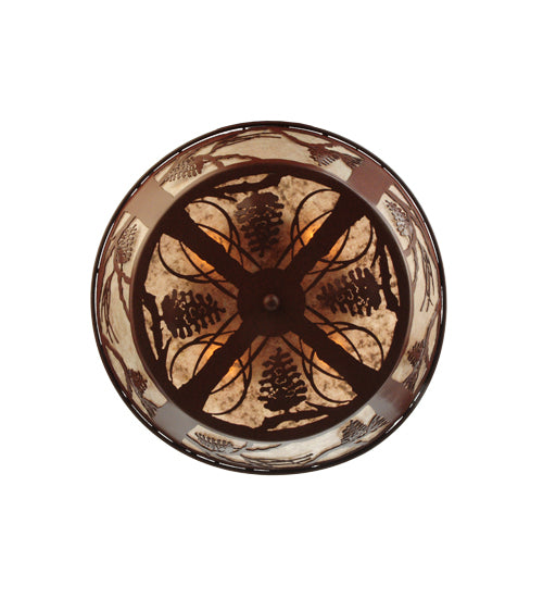 Meyda Lighting Whispering Pines 23" 4-Light Rust Flush Mount Light With Silver Mica Shade Glass