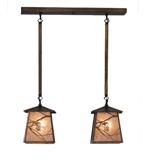 Meyda Lighting Whispering Pines 24" 2-Light Antique Copper Island Pendant Light With Silver Mica Shade Glass