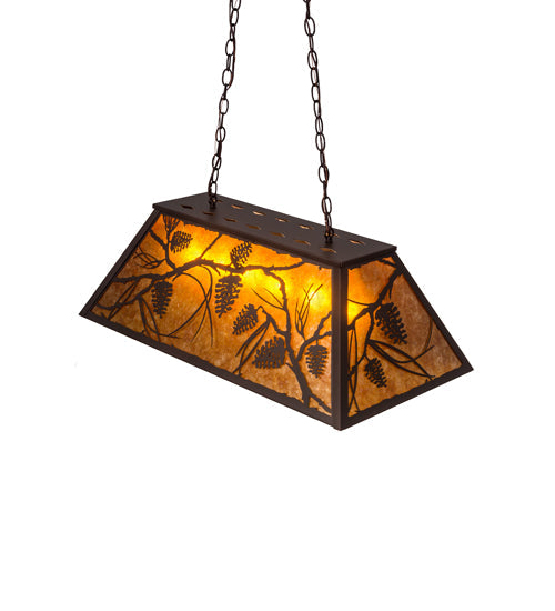 Meyda Lighting Whispering Pines 33" 6-Light Mahogany Bronze Island Pendant Light With Amber Mica Shade Glass