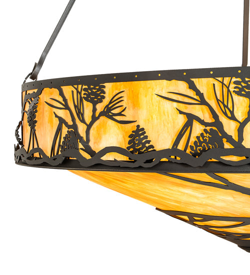 Meyda Lighting Whispering Pines 36" 8-Light Wrought Iron Inverted Pendant Light With Ambra Siena Idalight Shade