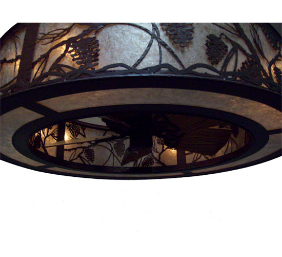 Meyda Lighting Whispering Pines 44" 12-Light Rust Wrought Iron Chandelier With Silver Mica Shade Glass and 29" Wood Fan