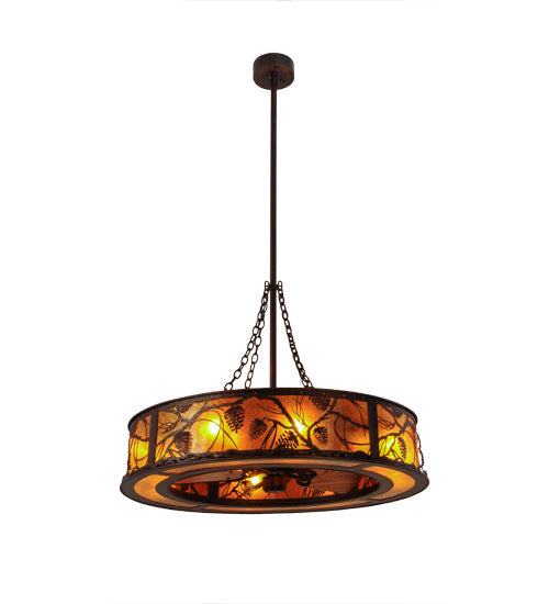 Meyda Lighting Whispering Pines 44" 8-Light Cafe Noir Chandelier With Amber Mica Shade Glass and Fan