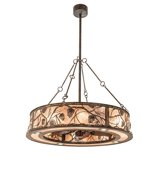 Meyda Lighting Whispering Pines 45" 16-Light Dark Burnished Antique Copper Chandelier With Silver Mica Shade Glass and Fan