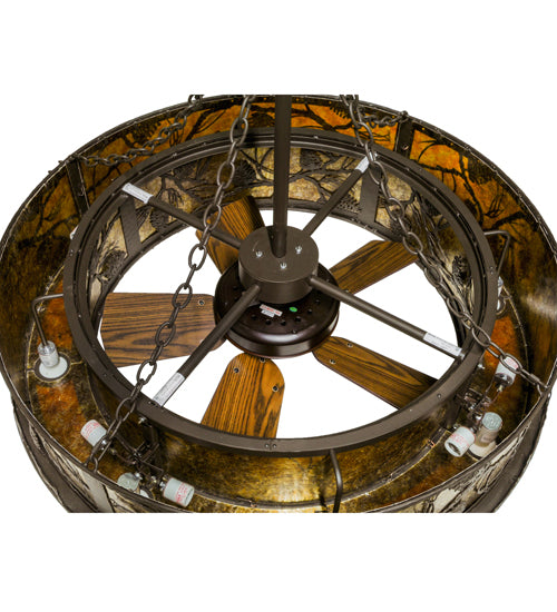 Meyda Lighting Whispering Pines 45" 16-Light Oil Rubbed Bronze Chandelier With Amber Mica Shade Glass and Fan