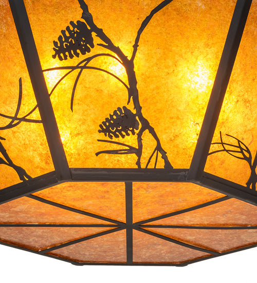 Meyda Lighting Whispering Pines 46" 8-Light Costello Black Semi-flush Mount Light With Amber Mica Shade Glass
