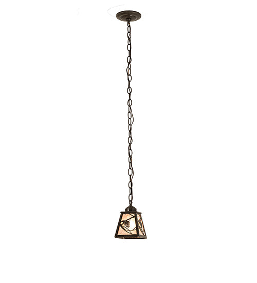 Meyda Lighting Whispering Pines 7" Timeless Bronze Mini Pendant Light With Silver Mica Shade Glass