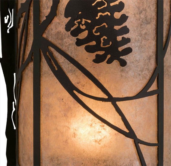Meyda Lighting Whispering Pines 8" 2-Light Satin Black Wrought Iron Left Wall Sconce With Silver Mica Shade Glass