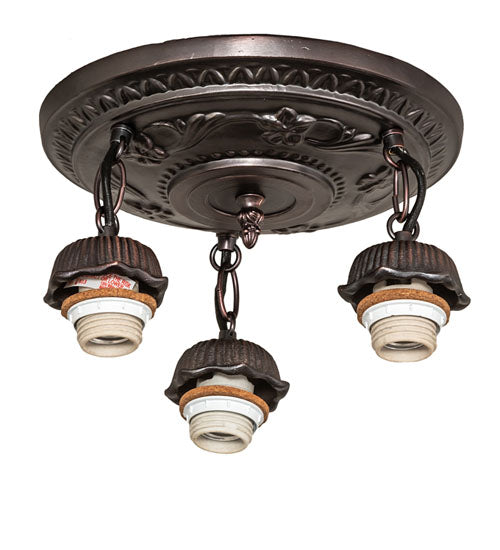 Meyda Lighting White Puffy Rose 12" 3-Light Mahogany Bronze Semi-flush Mount Light With White Shade Glass
