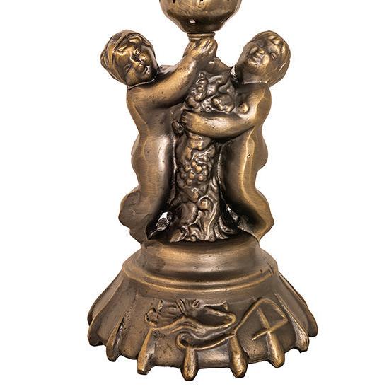 Meyda Lighting White Tiffany Pond Lily 13" Antique Brass Twin Cherub Table Lamp With White Shade Glass