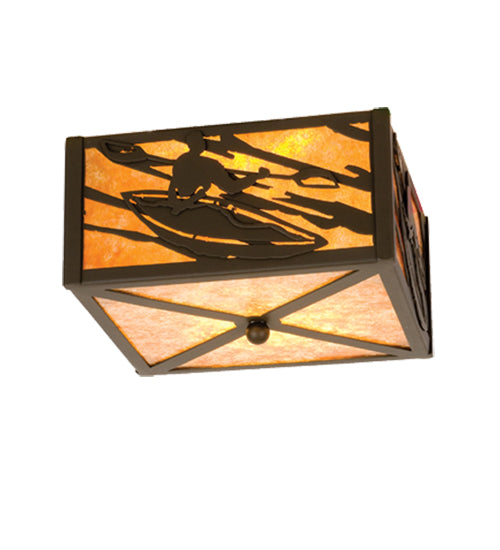 Meyda Lighting White Water Kayak 10"Sq 2-Light Timeless Bronze Flush Mount Light With Amber Mica Shade Glass