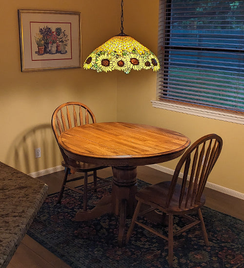 Meyda Lighting Wicker Sunflower 22" 3-Light Mahogany Bronze Pendant Light With Multi-Colored Shade Glass