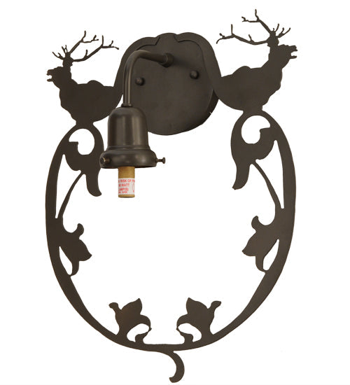 Meyda Lighting Wild Elks 14" Timeless Bronze Wall Sconce With Silver Mica Shade Glass