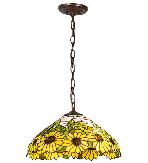 Meyda Lighting Wild Sunflower 16" 2-Light Mahogany Bronze Pendant Light With Stained Shade Glass