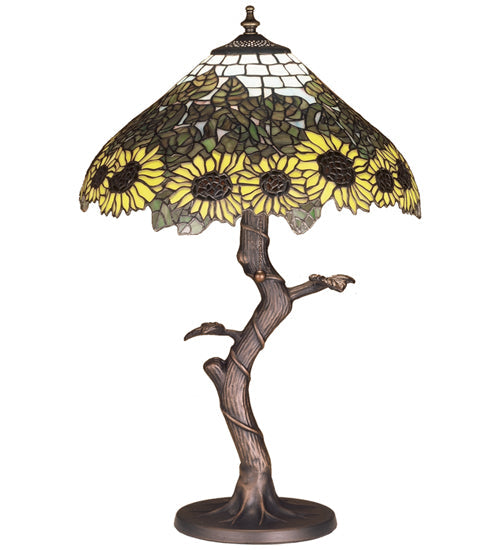 Meyda Lighting Wild Sunflower 24" Mahogany Bronze Table Lamp With Multi-Colored Shade Glass