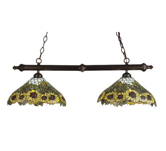 Meyda Lighting Wild Sunflower 38" 2-Light Mahogany Bronze Island Pendant Light With Multi-Colored Shade Glass