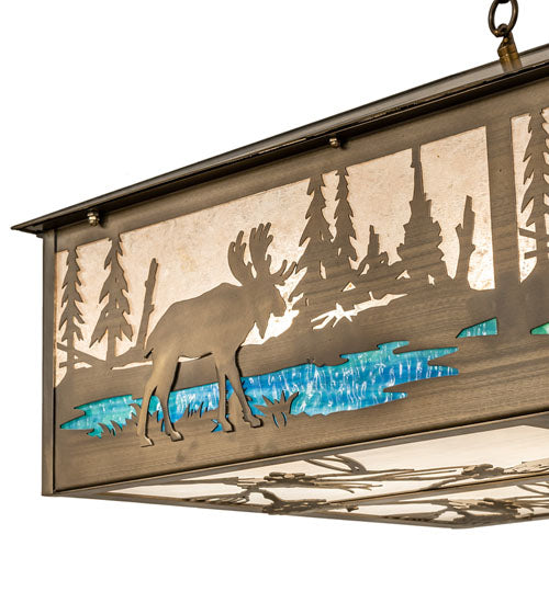 Meyda Lighting Wildlife 36" 8-Light Antique Copper Pendant Light With Multi-Colored Shade Glass