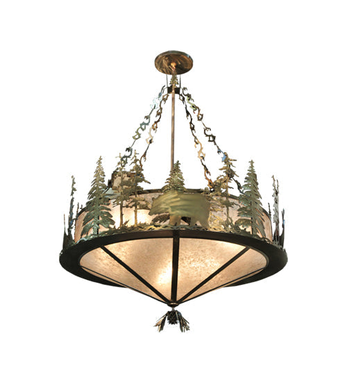 Meyda Lighting Wildlife 62" 10-Light Antique Copper Inverted Pendant Light With Silver Mica Shade Glass