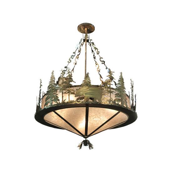 Meyda Lighting Wildlife 62" 10-Light Antique Copper Inverted Pendant Light With Silver Mica Shade Glass