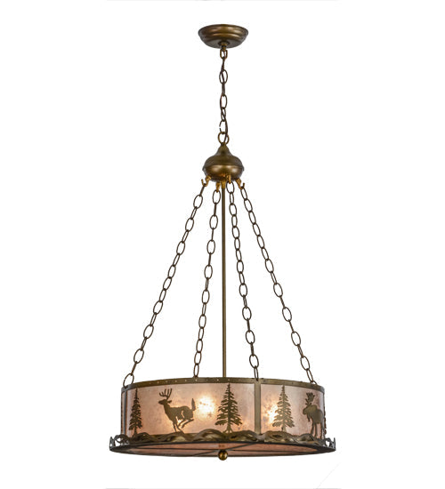Meyda Lighting Wildlife at Dusk 22" 4-Light Antique Copper Inverted Pendant Light With Silver Mica Shade Glass