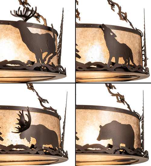Meyda Lighting Wildlife at Dusk 26" 6-Light Mahogany Bronze Inverted Pendant Light With Silver Mica Shade Glass