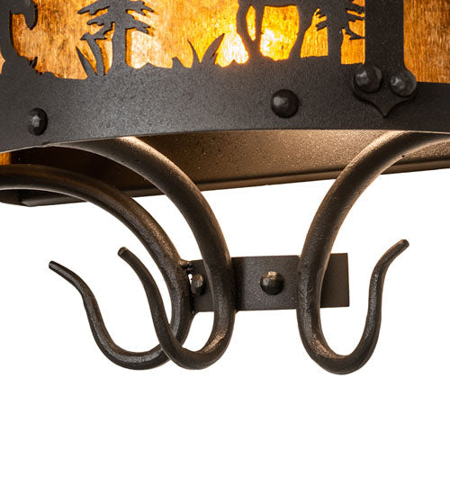 Meyda Lighting Wildlife at Pine Lake 14" 2-Light Old Wrought Iron Wall Sconce With Amber Mica Shade Glass