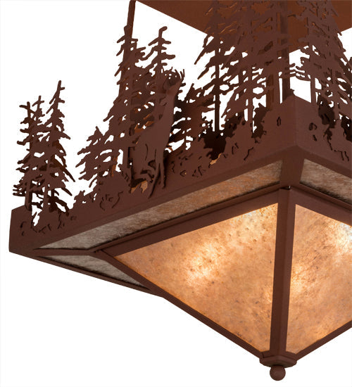 Meyda Lighting Wildlife at Pine Lake 33" 4-Light Rust Flush Mount Light With Silver Mica Shade Glass