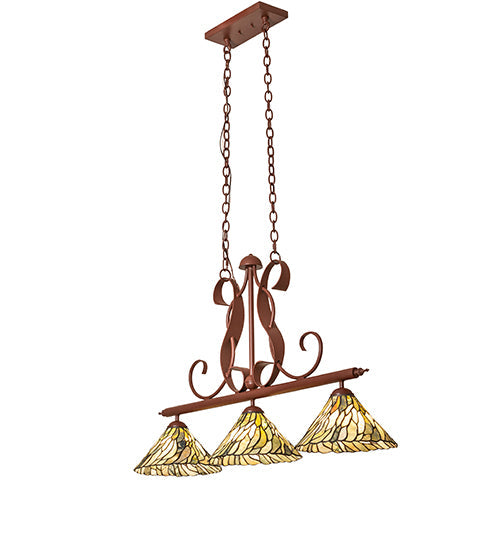Meyda Lighting Willow 46" 3-Light Rust Island Pendant Light With Moss Green And Ivory Jadestone Shade