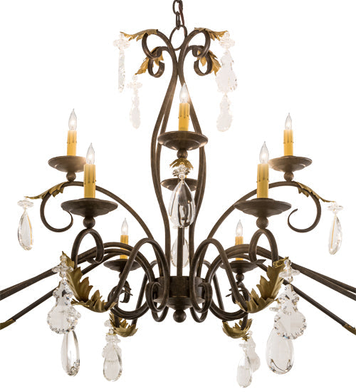Meyda Lighting Windsor 62" 14-Light Golden Bronze Island Chandelier With Ivory Faux Candlelight
