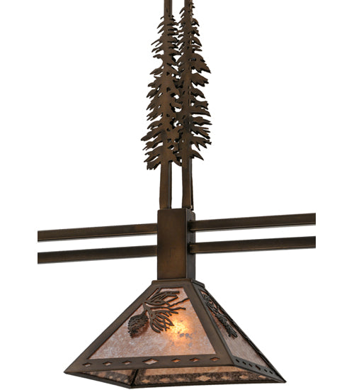 Meyda Lighting Winter Pine 144443 45" 3-Light Antique Copper Tall Pines Island Pendant Light With Silver Mica Shade Glass